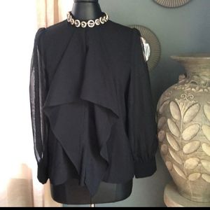 Sheer sleeve studded neckline top